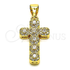 Dije Religioso 05.342.0087 Oro Laminado, Diseño de Cruz, con Blanca Micro Pave and Blanca Zirconia Cubica, Pulido, Tono Dorado