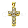 Dije Religioso 05.342.0087 Oro Laminado, Diseño de Cruz, con Blanca Micro Pave and Blanca Zirconia Cubica, Pulido, Tono Dorado