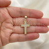 Dije Religioso 05.342.0097 Oro Laminado, Diseño de Cruz, con Blanca Micro Pave, Pulido, Tono Dorado
