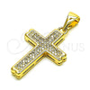 Dije Religioso 05.342.0097 Oro Laminado, Diseño de Cruz, con Blanca Micro Pave, Pulido, Tono Dorado