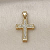 Dije Religioso 05.342.0097 Oro Laminado, Diseño de Cruz, con Blanca Micro Pave, Pulido, Tono Dorado