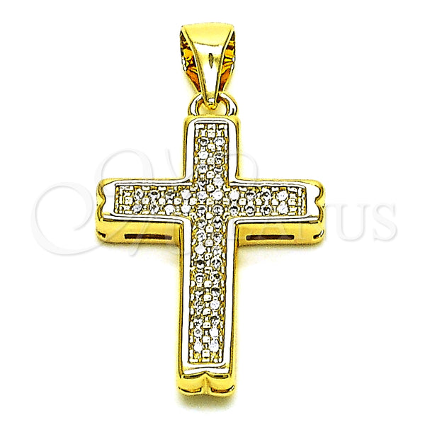 Dije Religioso 05.342.0097 Oro Laminado, Diseño de Cruz, con Blanca Micro Pave, Pulido, Tono Dorado