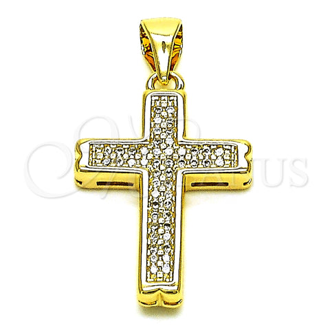 Dije Religioso 05.342.0097 Oro Laminado, Diseño de Cruz, con Blanca Micro Pave, Pulido, Tono Dorado
