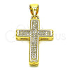 Dije Religioso 05.342.0097 Oro Laminado, Diseño de Cruz, con Blanca Micro Pave, Pulido, Tono Dorado