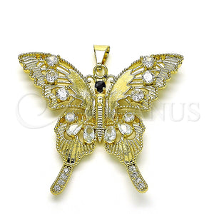 Dije Elegante 05.284.0001 Oro Laminado, Diseño de Mariposa, con Blanca and Negro Zirconia Cubica, Pulido, Tono Dorado