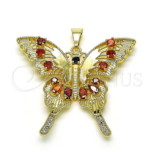 Dije Elegante 05.284.0001.1 Oro Laminado, Diseño de Mariposa, con Granate and Negro Zirconia Cubica, Pulido, Tono Dorado