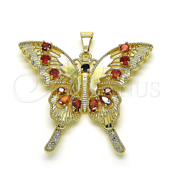 Dije Elegante 05.284.0001.1 Oro Laminado, Diseño de Mariposa, con Granate and Negro Zirconia Cubica, Pulido, Tono Dorado