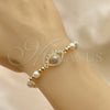 Pulsera Elegante 03.299.0104.07 Oro Laminado, Diseño de Bead Expandible y Ojo Griego, con Blanca Micro Pave and Marfil Perla, Pulido, Tono Dorado (06 MM Thickness, 7 Inches Length)