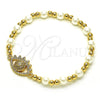 Pulsera Elegante 03.299.0104.07 Oro Laminado, Diseño de Bead Expandible y Ojo Griego, con Blanca Micro Pave and Marfil Perla, Pulido, Tono Dorado (06 MM Thickness, 7 Inches Length)