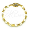 Pulsera Elegante 03.299.0104.07 Oro Laminado, Diseño de Bead Expandible y Ojo Griego, con Blanca Micro Pave and Marfil Perla, Pulido, Tono Dorado (06 MM Thickness, 7 Inches Length)