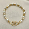 Pulsera Elegante 03.299.0104.07 Oro Laminado, Diseño de Bead Expandible y Ojo Griego, con Blanca Micro Pave and Marfil Perla, Pulido, Tono Dorado (06 MM Thickness, 7 Inches Length)