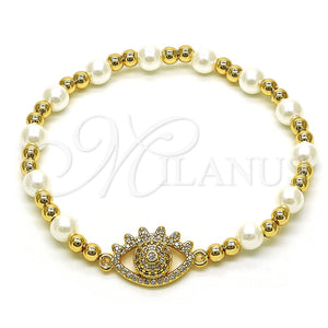 Pulsera Elegante 03.299.0104.07 Oro Laminado, Diseño de Bead Expandible y Ojo Griego, con Blanca Micro Pave and Marfil Perla, Pulido, Tono Dorado (06 MM Thickness, 7 Inches Length)