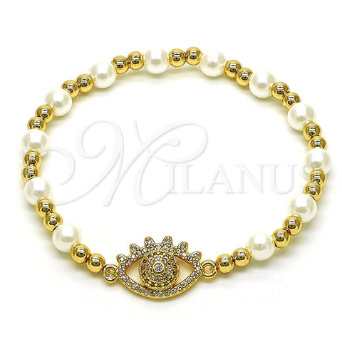 Pulsera Elegante 03.299.0104.07 Oro Laminado, Diseño de Bead Expandible y Ojo Griego, con Blanca Micro Pave and Marfil Perla, Pulido, Tono Dorado (06 MM Thickness, 7 Inches Length)