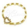 Pulsera Elegante 03.299.0105.07 Oro Laminado, Diseño de Bead Expandible y Corazón, con Blanca Micro Pave and Marfil Perla, Pulido, Tono Dorado (06 MM Thickness, 7 Inches Length)