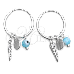 Argolla Pequeña 02.402.0001.15 Plata Rodinada, Diseño de Ojo Griego y Bola, con Cristal Aqua Azul, Pulido, Tono Plateado