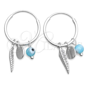 Argolla Pequeña 02.402.0001.15 Plata Rodinada, Diseño de Ojo Griego y Bola, con Cristal Aqua Azul, Pulido, Tono Plateado
