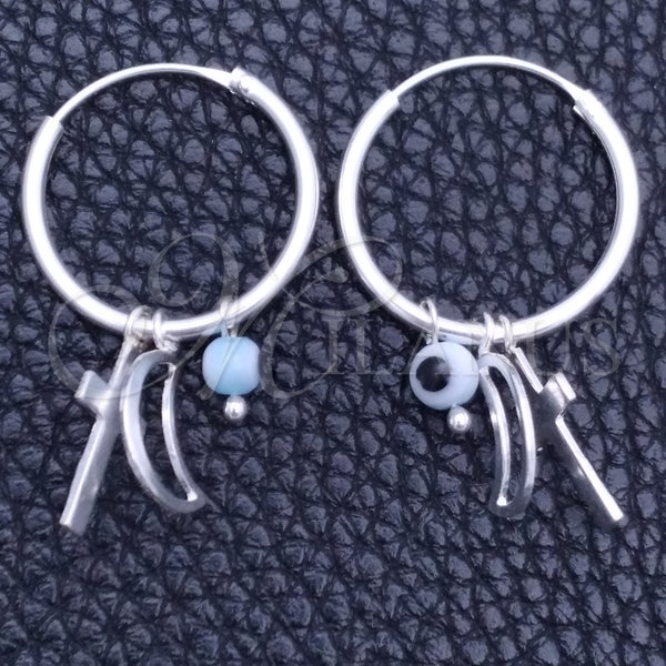 Argolla Pequeña 02.402.0004.15 Plata Rodinada, Diseño de Ojo Griego y Cruz, con Cristal Aqua Azul, Pulido, Tono Plateado