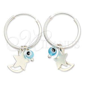 Argolla Pequeña 02.402.0005.15 Plata Rodinada, Diseño de Ojo Griego y Luna, con Cristal Aqua Azul, Pulido, Tono Plateado
