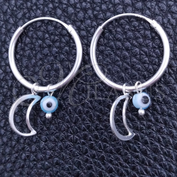 Argolla Pequeña 02.402.0006.15 Plata Rodinada, Diseño de Ojo Griego y Luna, con Cristal Aqua Azul, Pulido, Tono Plateado