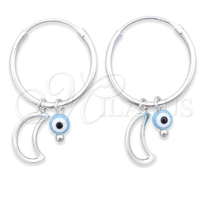 Argolla Pequeña 02.402.0006.15 Plata Rodinada, Diseño de Ojo Griego y Luna, con Cristal Aqua Azul, Pulido, Tono Plateado
