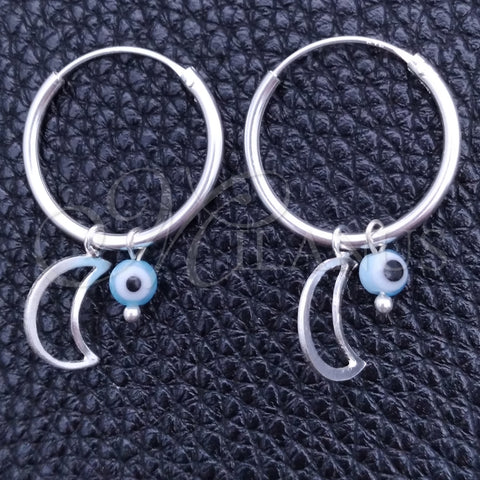 Argolla Pequeña 02.402.0006.15 Plata Rodinada, Diseño de Ojo Griego y Luna, con Cristal Aqua Azul, Pulido, Tono Plateado
