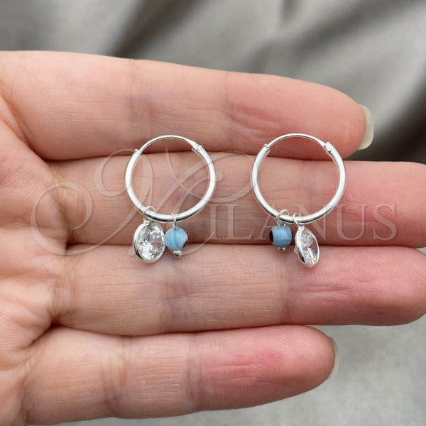 Argolla Pequeña 02.402.0007.15 Plata Rodinada, Diseño de Ojo Griego, con Cristal Aqua Azul y Zirconia Cubica Blanca, Pulido, Tono Plateado