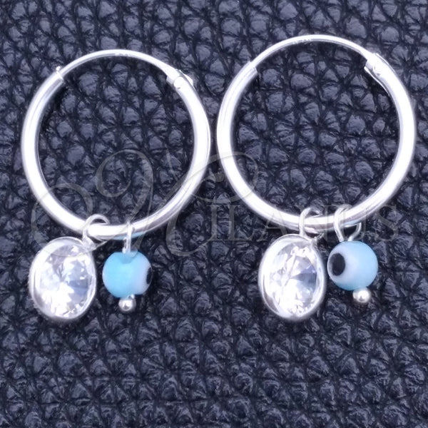 Argolla Pequeña 02.402.0007.15 Plata Rodinada, Diseño de Ojo Griego, con Cristal Aqua Azul y Zirconia Cubica Blanca, Pulido, Tono Plateado