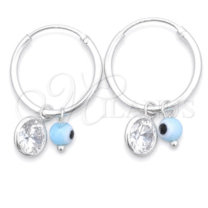 Argolla Pequeña 02.402.0007.15 Plata Rodinada, Diseño de Ojo Griego, con Cristal Aqua Azul y Zirconia Cubica Blanca, Pulido, Tono Plateado