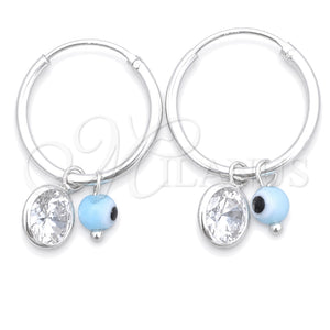 Argolla Pequeña 02.402.0007.15 Plata Rodinada, Diseño de Ojo Griego, con Cristal Aqua Azul y Zirconia Cubica Blanca, Pulido, Tono Plateado