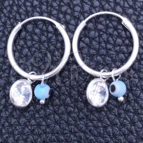 Argolla Pequeña 02.402.0007.15 Plata Rodinada, Diseño de Ojo Griego, con Cristal Aqua Azul y Zirconia Cubica Blanca, Pulido, Tono Plateado
