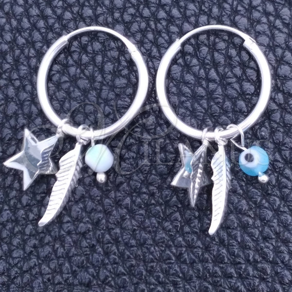 Argolla Pequeña 02.402.0008.15 Plata Rodinada, Diseño de Ojo Griego y Estrella, con Cristal Aqua Azul, Pulido, Tono Plateado