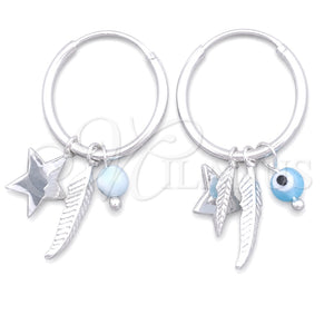Argolla Pequeña 02.402.0008.15 Plata Rodinada, Diseño de Ojo Griego y Estrella, con Cristal Aqua Azul, Pulido, Tono Plateado