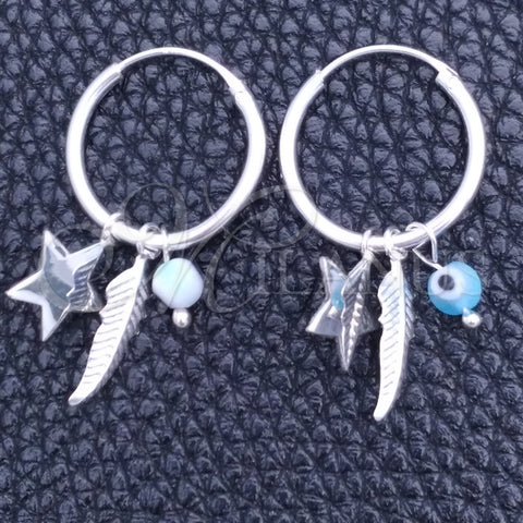 Argolla Pequeña 02.402.0008.15 Plata Rodinada, Diseño de Ojo Griego y Estrella, con Cristal Aqua Azul, Pulido, Tono Plateado