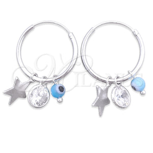 Argolla Pequeña 02.402.0011.15 Plata Rodinada, Diseño de Ojo Griego y Estrella, con Cristal Aqua Azul y Zirconia Cubica Blanca, Pulido, Tono Plateado