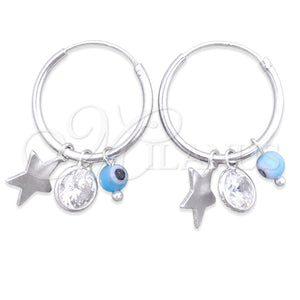 Argolla Pequeña 02.402.0011.15 Plata Rodinada, Diseño de Ojo Griego y Estrella, con Cristal Aqua Azul y Zirconia Cubica Blanca, Pulido, Tono Plateado
