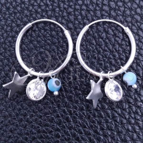 Argolla Pequeña 02.402.0011.15 Plata Rodinada, Diseño de Ojo Griego y Estrella, con Cristal Aqua Azul y Zirconia Cubica Blanca, Pulido, Tono Plateado