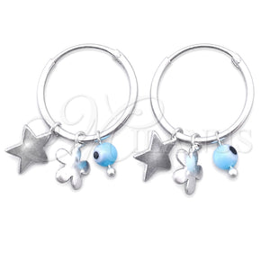 Argolla Pequeña 02.402.0011.15 Plata Rodinada, Diseño de Ojo Griego y Flor, con Cristal Aqua Azul, Pulido, Tono Plateado