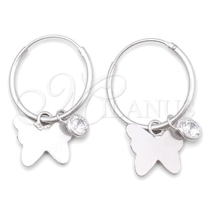 Argolla Pequeña 02.402.0015.15 Plata Rodinada, Diseño de Mariposa, con Zirconia Cubica Blanca, Pulido, Tono Plateado