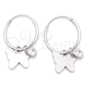 Argolla Pequeña 02.402.0015.15 Plata Rodinada, Diseño de Mariposa, con Zirconia Cubica Blanca, Pulido, Tono Plateado