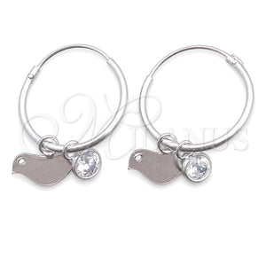 Argolla Pequeña 02.402.0017.15 Plata Rodinada, Diseño de Pajaro, con Zirconia Cubica Blanca, Pulido, Tono Plateado
