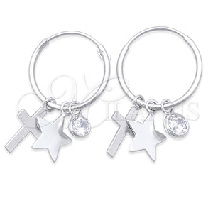 Argolla Pequeña 02.402.0031.15 Plata Rodinada, Diseño de Estrella y Cruz, con Zirconia Cubica Blanca, Pulido, Tono Plateado