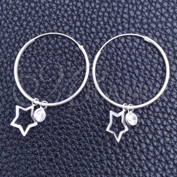 Argolla Pequeña 02.402.0032.15 Plata Rodinada, Diseño de Estrella, con Zirconia Cubica Blanca, Pulido, Tono Plateado