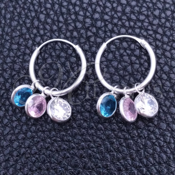 Argolla Pequeña 02.402.0043.15 Plata Rodinada, Diseño de Bola, con Zirconia Cubica Rosado y Aqua Azul, Pulido, Tono Plateado