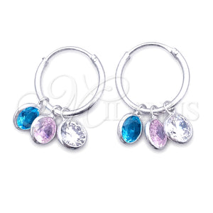 Argolla Pequeña 02.402.0043.15 Plata Rodinada, Diseño de Bola, con Zirconia Cubica Rosado y Aqua Azul, Pulido, Tono Plateado