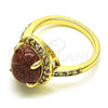 Anillo Multi Piedra 01.284.0071.07 Oro Laminado, con Onix Negro Goldstone Venturina and Blanca Micro Pave, Pulido, Tono Dorado (Size 7)