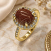Anillo Multi Piedra 01.284.0071.07 Oro Laminado, con Goldstone Venturina Onix Negro y Micro Pave Blanca, Pulido, Tono Dorado (Tamaño 7)