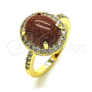 Anillo Multi Piedra 01.284.0071.07 Oro Laminado, con Onix Negro Goldstone Venturina and Blanca Micro Pave, Pulido, Tono Dorado (Size 7)