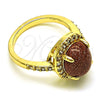 Anillo Multi Piedra 01.284.0071.09 Oro Laminado, con Onix Negro Goldstone Venturina and Blanca Micro Pave, Pulido, Tono Dorado (Size 9)