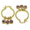 Argolla Pequeña 02.63.2749.25 Oro Laminado, Diseño de Ojo Griego, Resinado Rojo, Tono Dorado