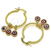 Argolla Pequeña 02.63.2749.25 Oro Laminado, Diseño de Ojo Griego, Resinado Rojo, Tono Dorado